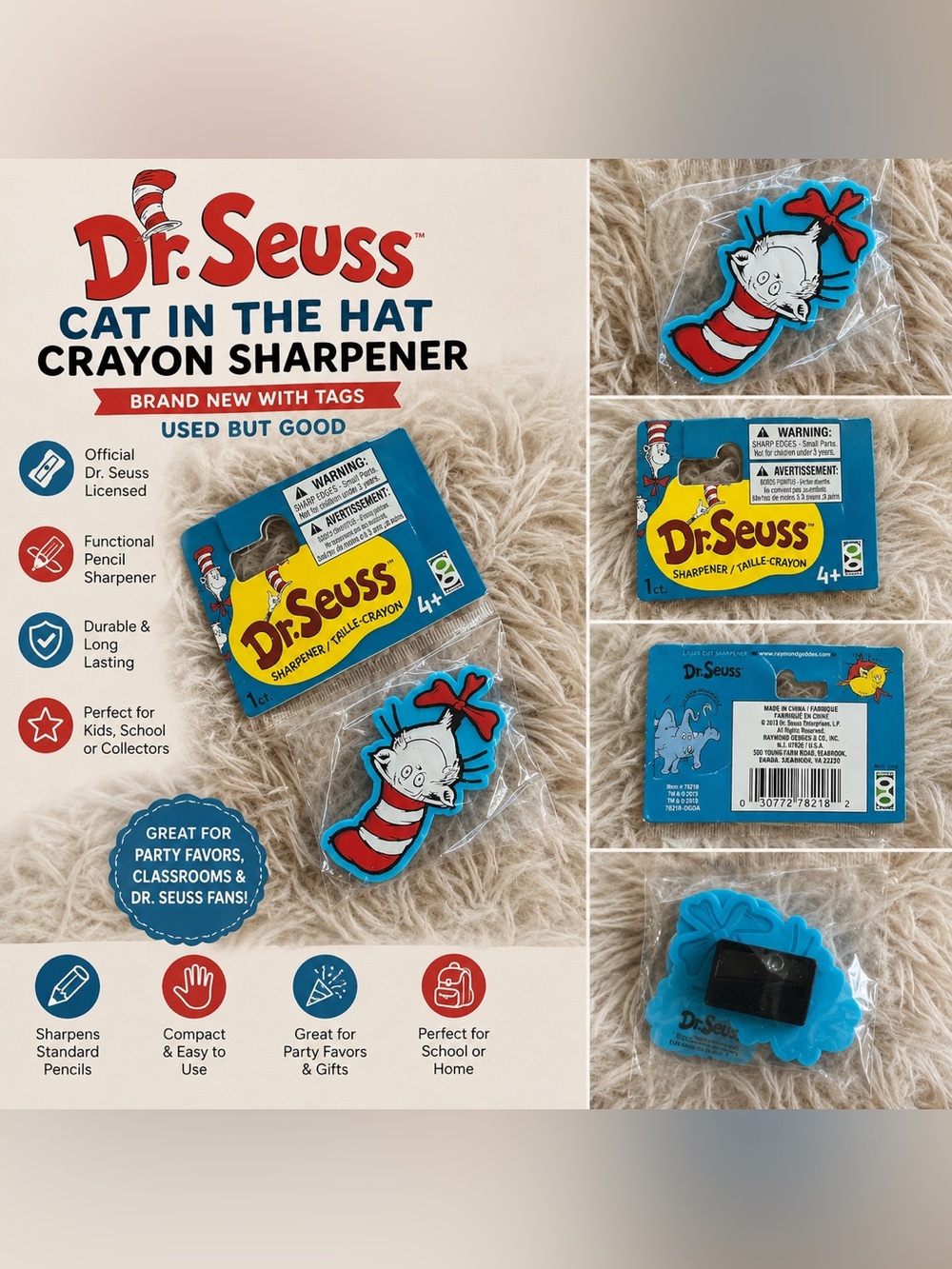 Dr. Seuss Cat in the Hat Crayon Sharpener
Brand new with tags